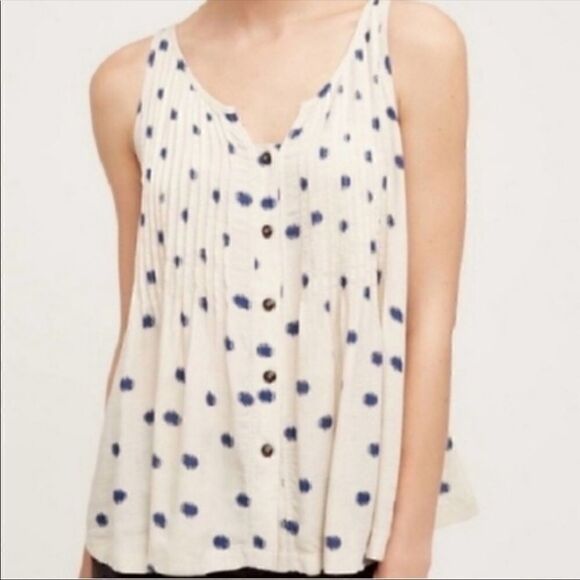 Maeve | Anthropologie Cream Blue Polka Dot Tank 6 - Picture 1 of 7